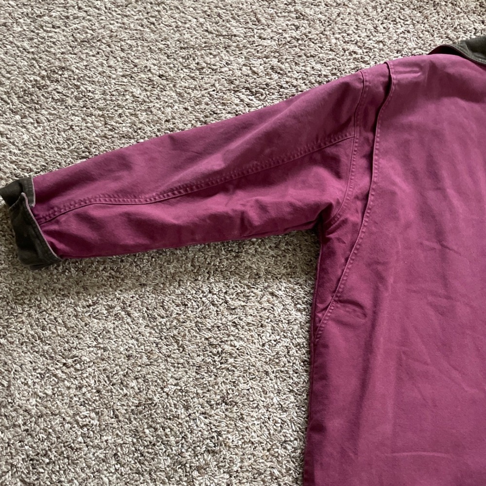 LL Bean Womens Burgundy Cotton Canvas Barn Coat Corduroy Collar Jacket Medium - Picture 13 of 16